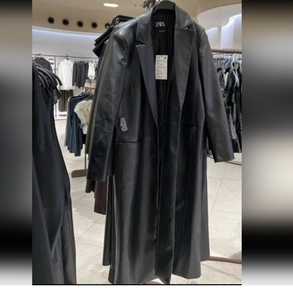 Zara Black Faux Leather Coat